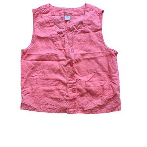 Cherokee Vest Size M  Linen Cotton Blend Embroidered Floral Button Front Boho